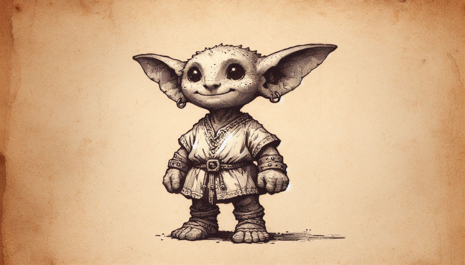 Illustration of a kobold in a European household