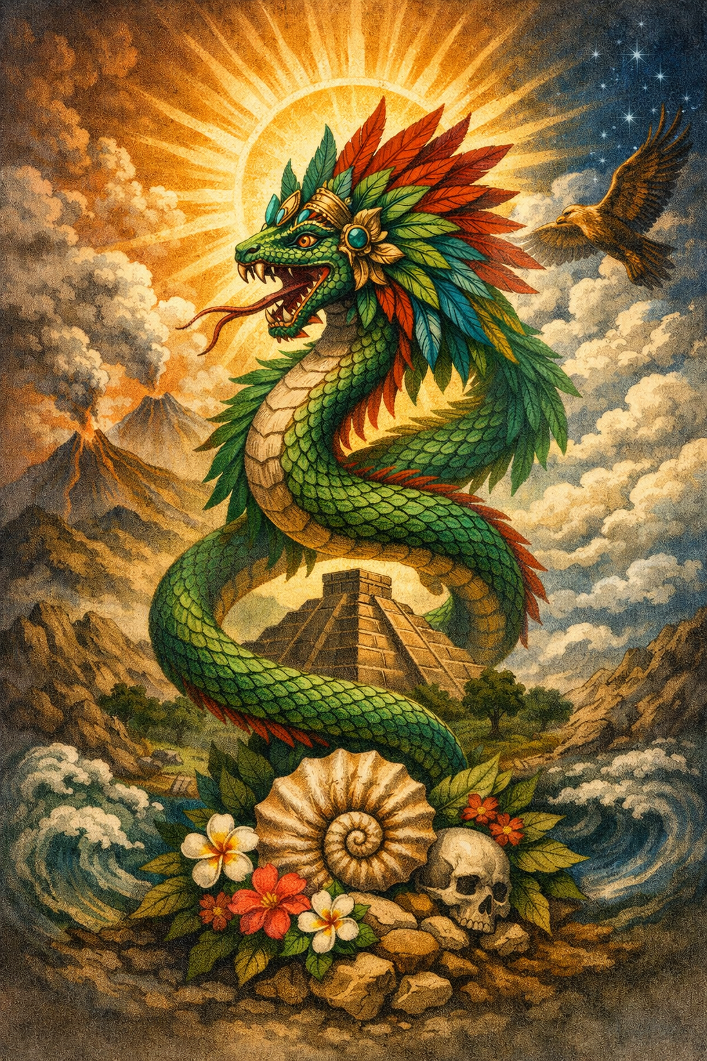 Symbolic depiction of Quetzalcoatl, the Feathered Serpent